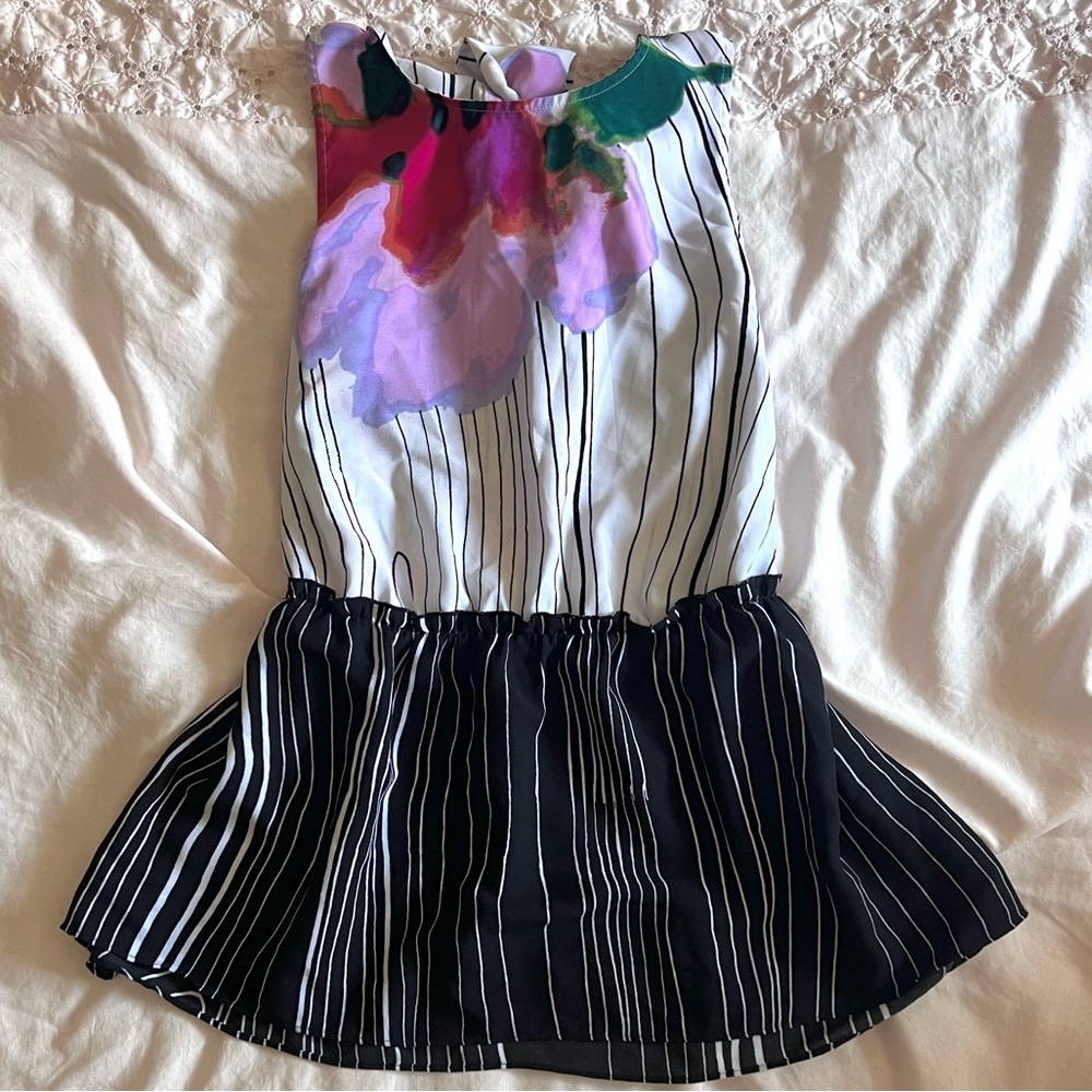 RACHEL Rachel Roy High Neck Tie Back Watercolor Striped Blouse Sleeveless Top S